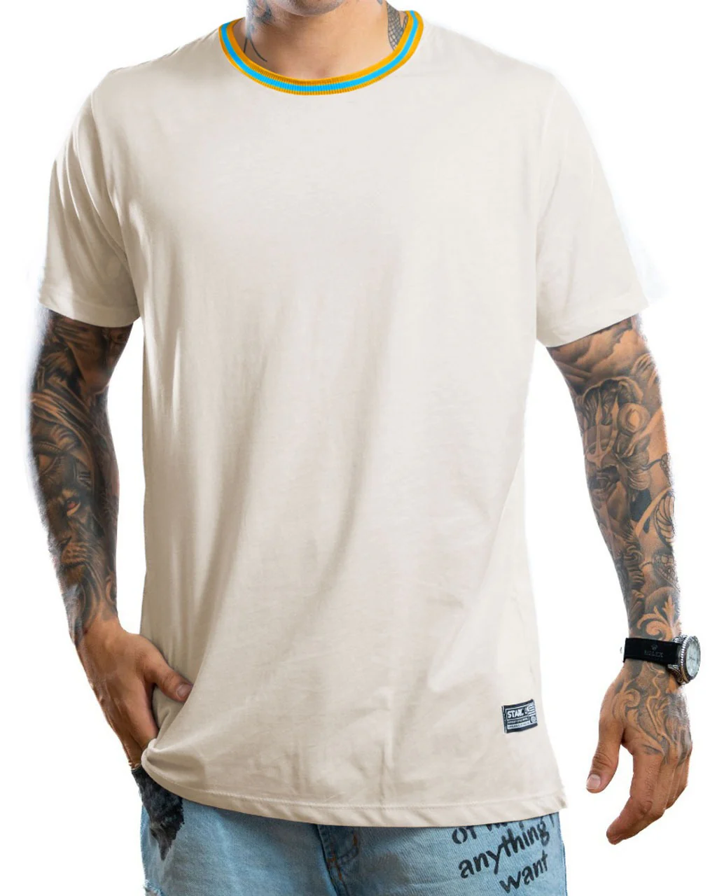 Basica beige rib mostaza azul