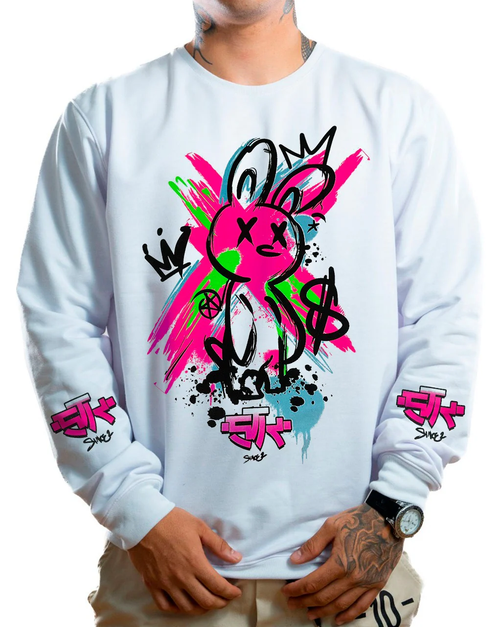 Buzo blanco bunny neones
