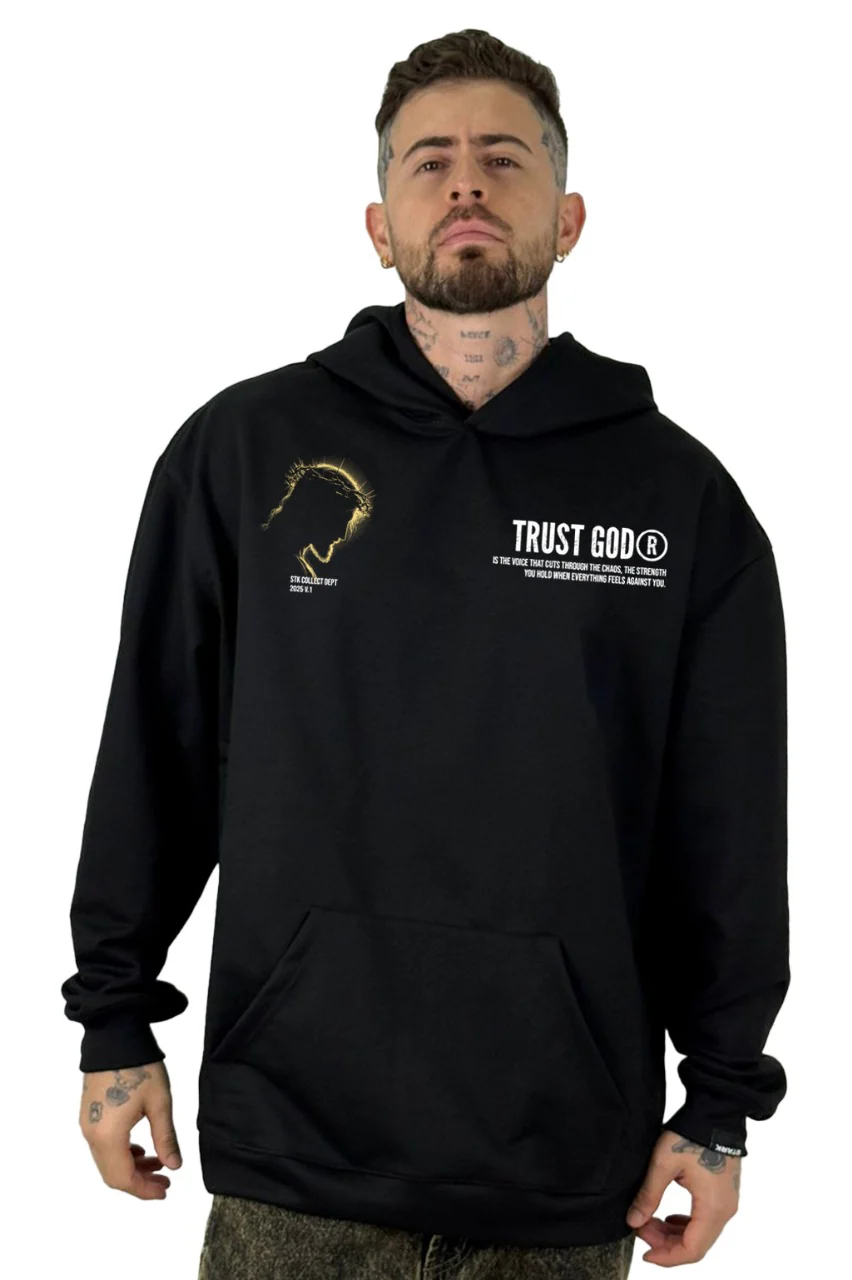 Buzo Capucha Negro Trust God - Image 2