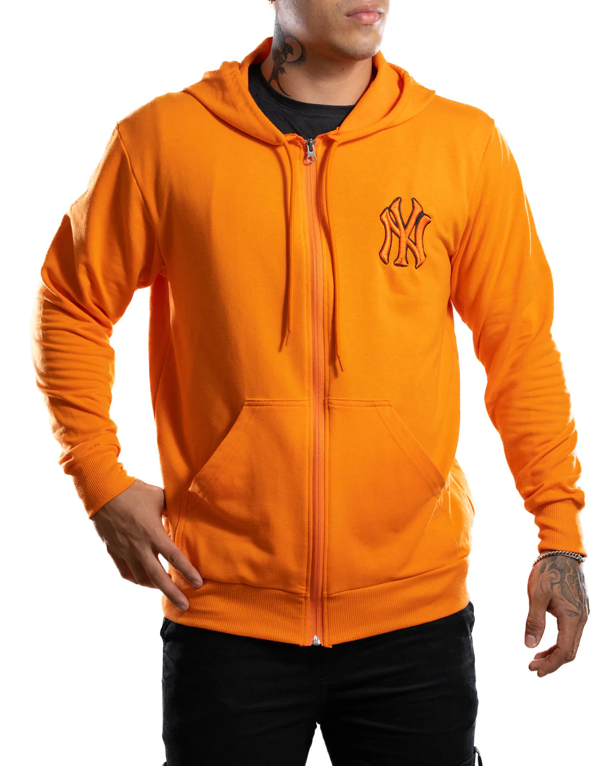 Buzo naranja capucha cierre NY