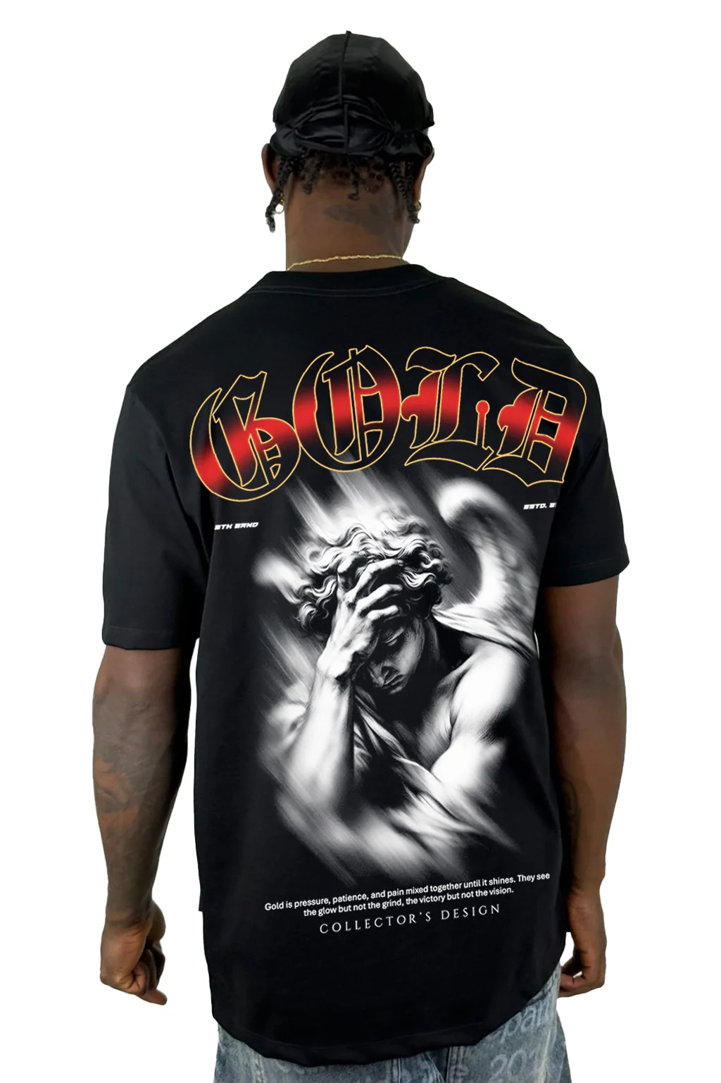 Camiseta Negra Gold Angel Alto Gramaje