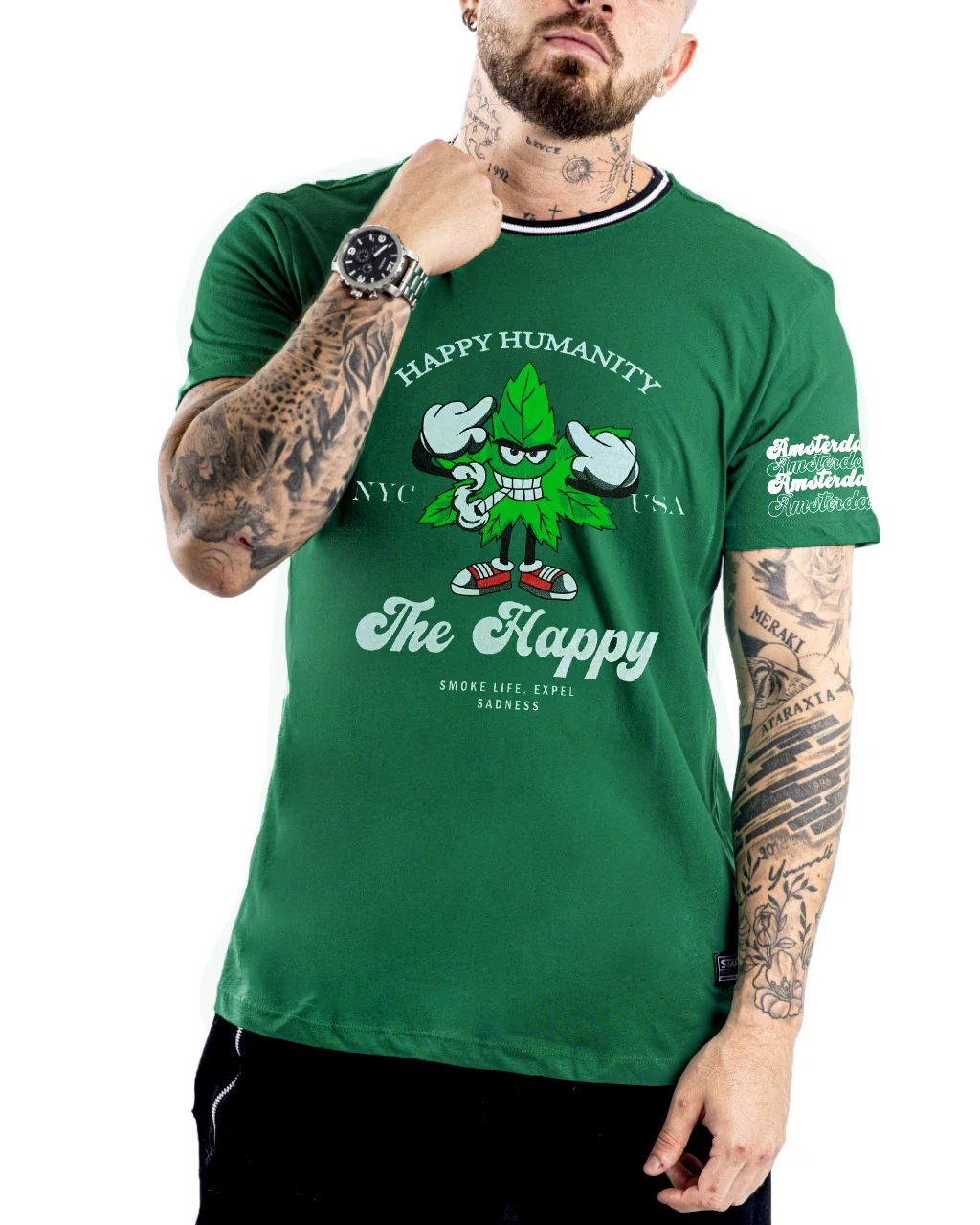 Camiseta verde rib happy