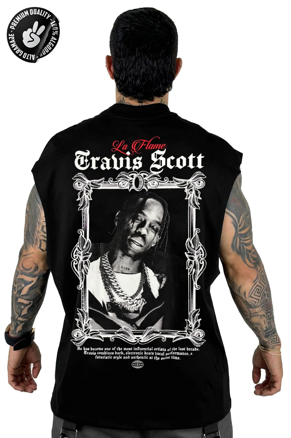 Camisilla Negra Travis Scott La Flame alto gramaje - Image 2