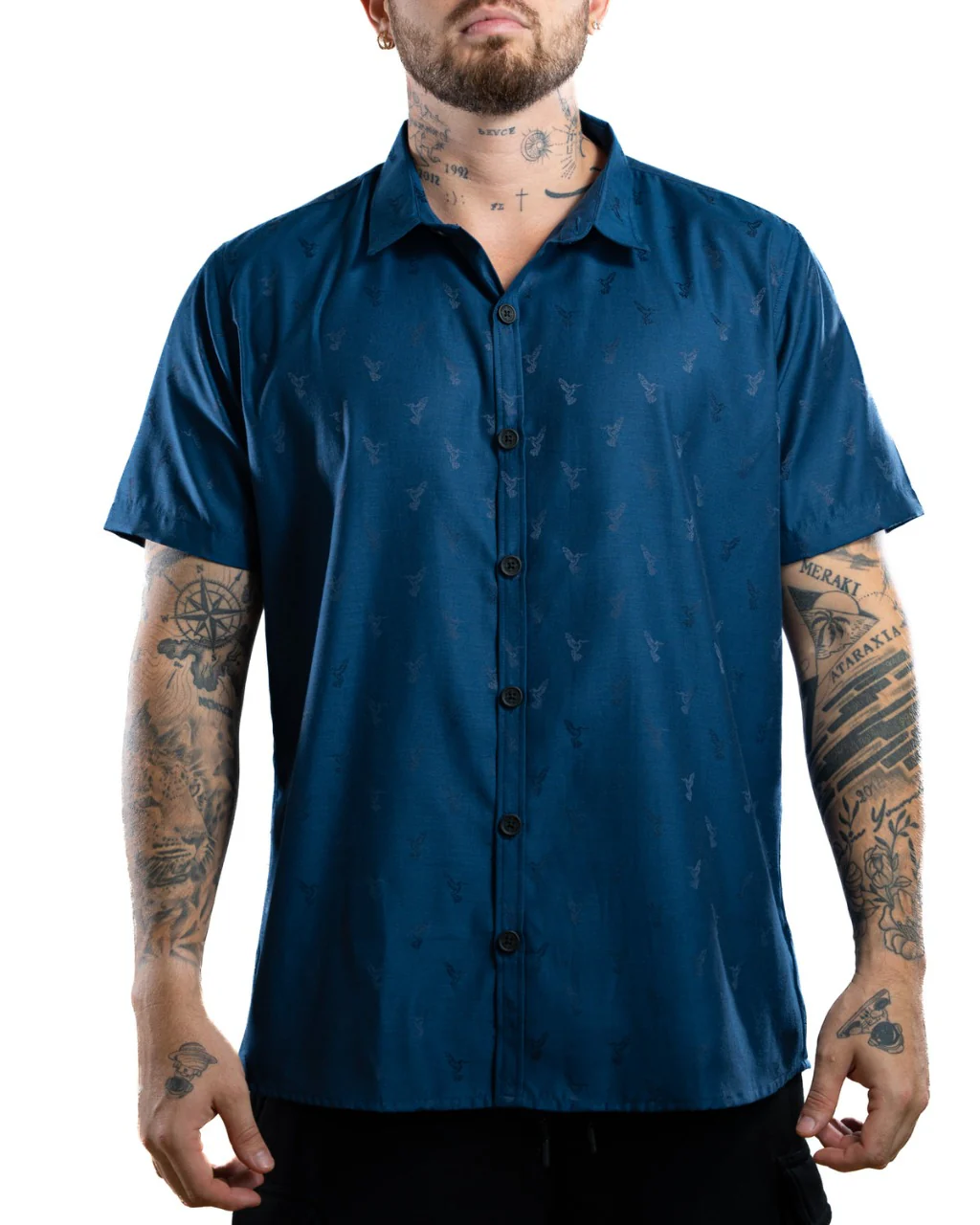 Camisa Azul Bordado