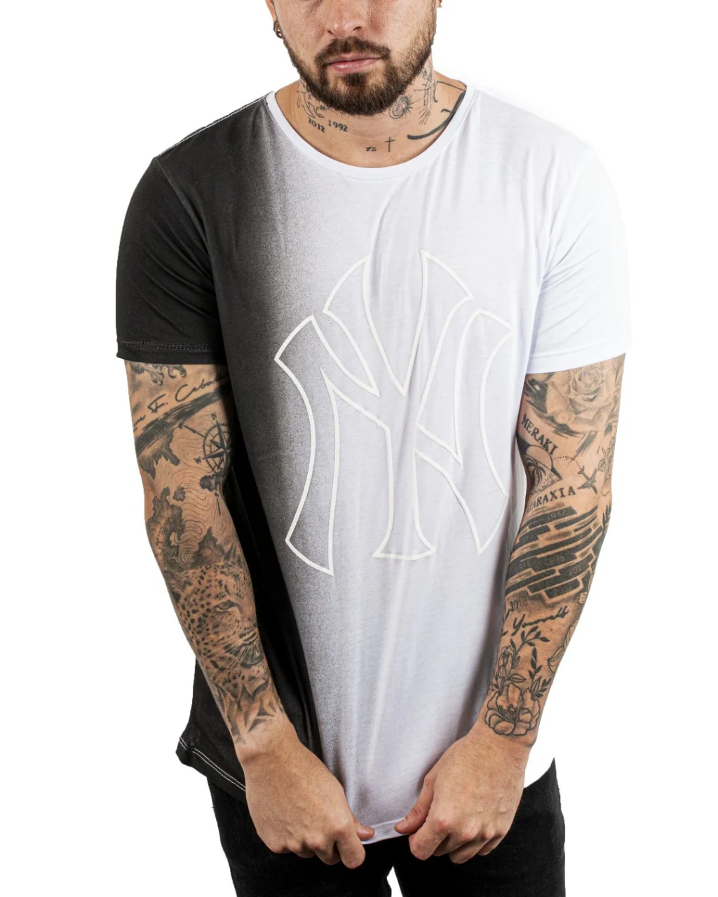 Camiseta NY blanco difuminado Negro
