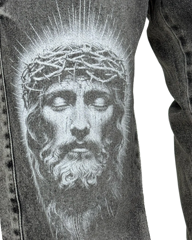 Jean Baggy Gris Claro Clasico stamp Cristo - Image 2