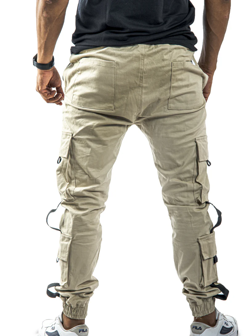 Jogger beige cargo bolsillos cinta - Image 2