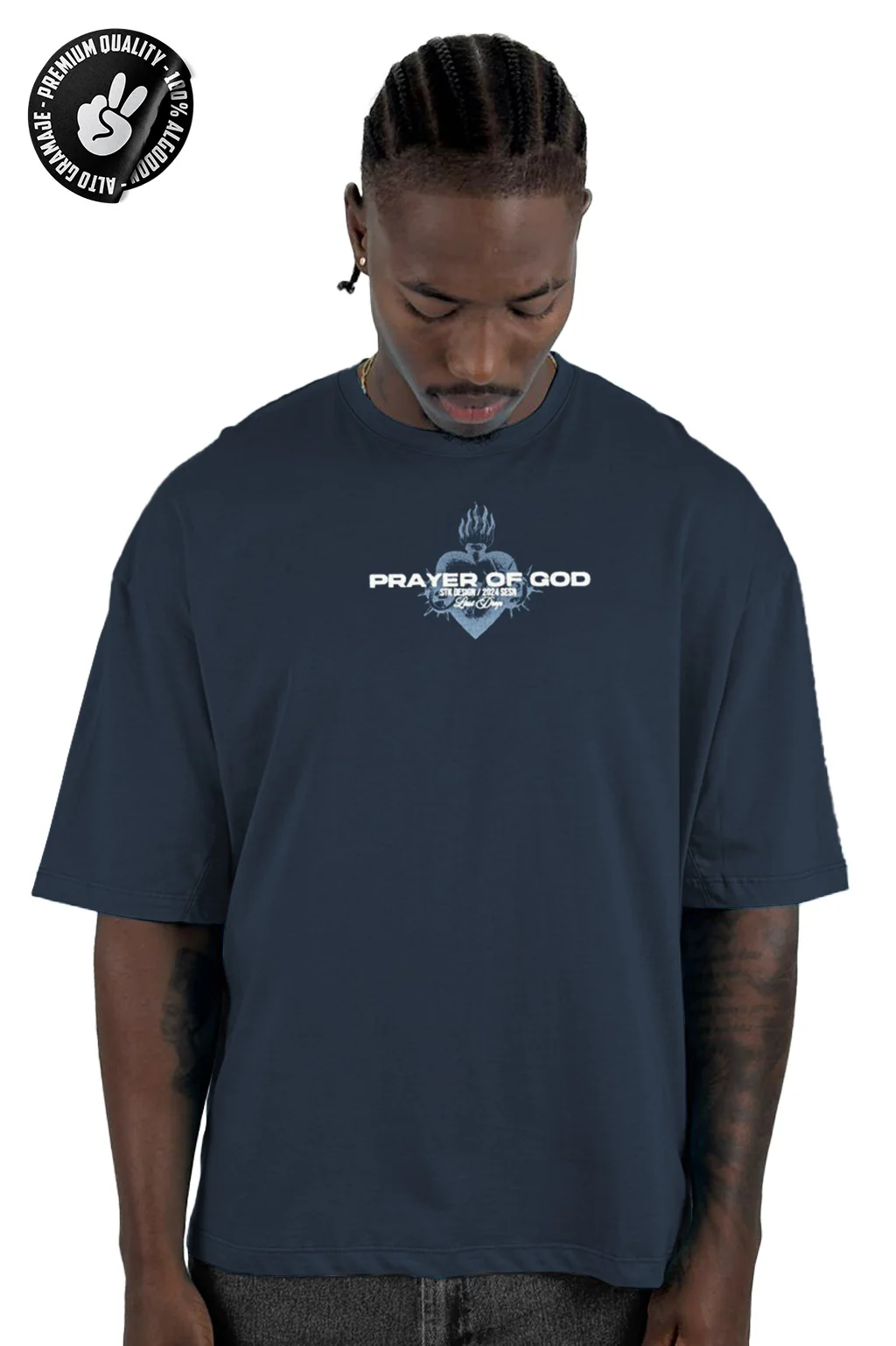 Oversize azul prayer of god alto gramaje - Image 2