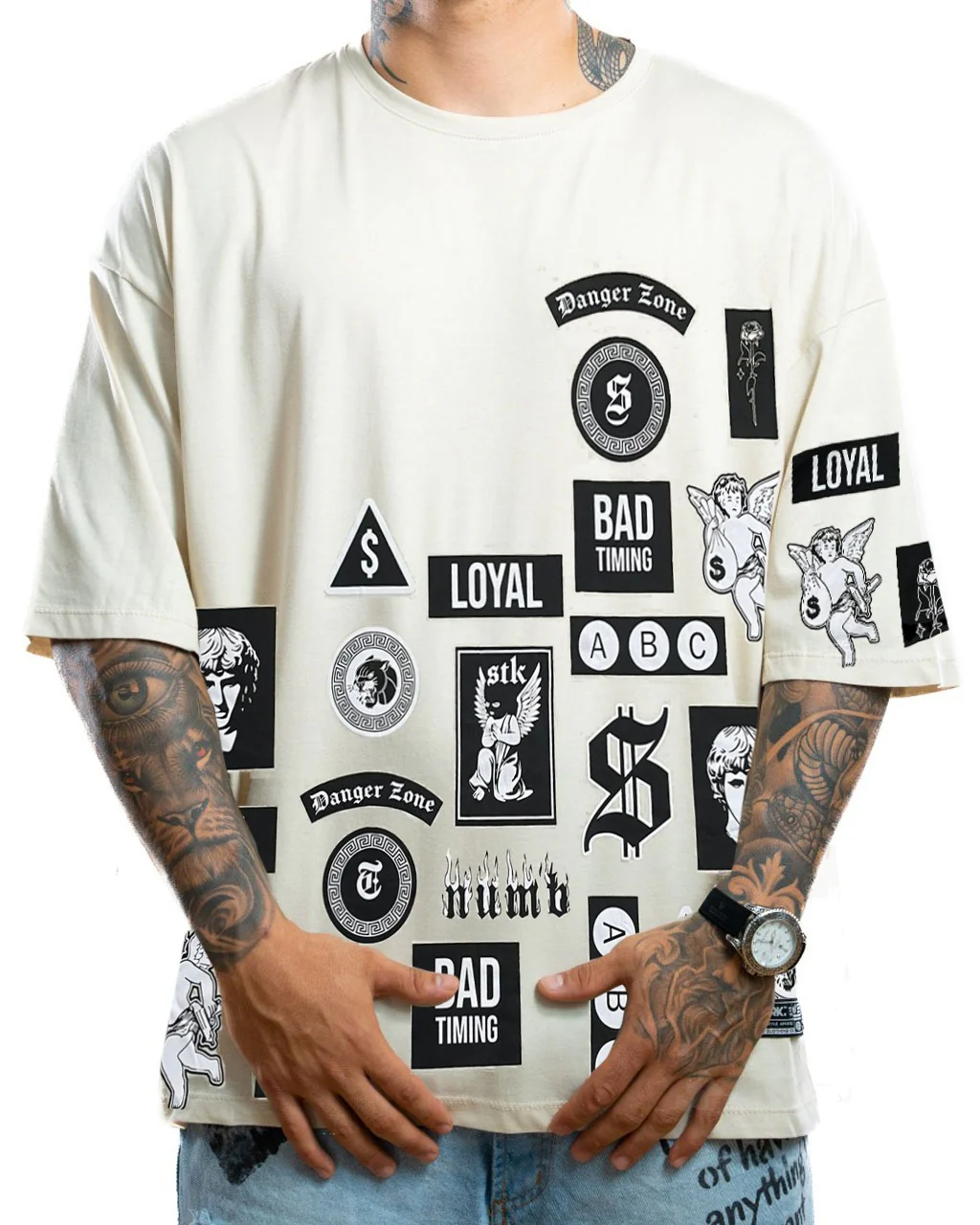 Oversize beige fondeo logos