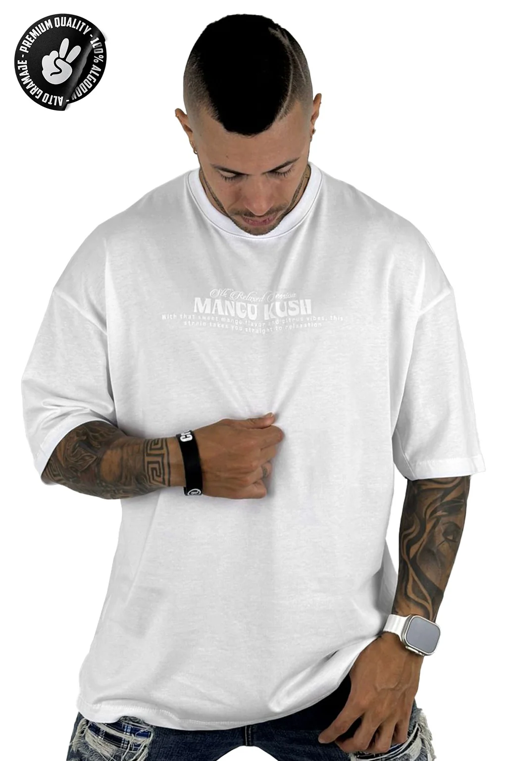 Oversize blanca Kush tono a tono alto gramaje - Image 3