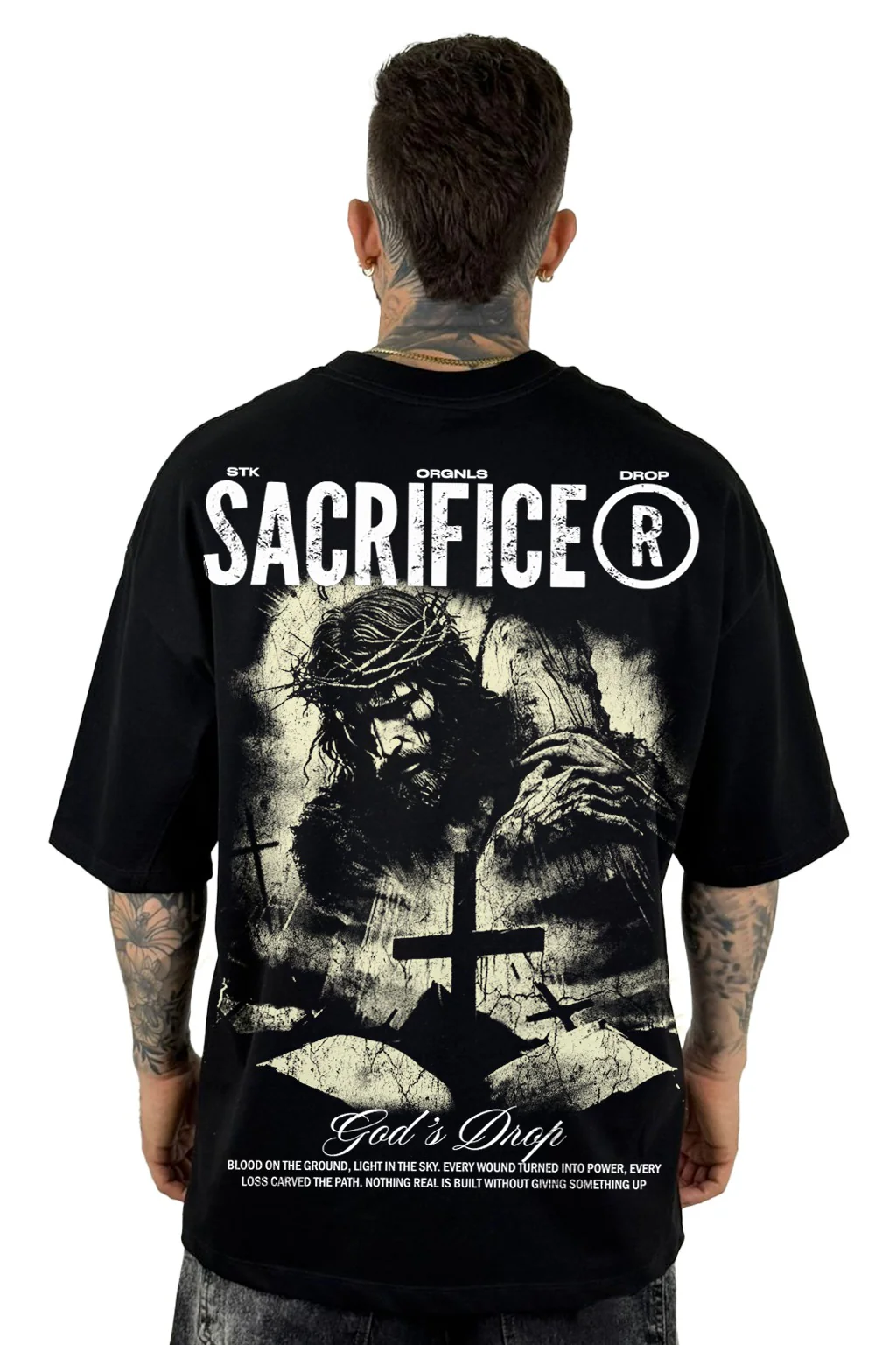 Oversize Negra Sacrifice Jesus Cruz Alto Gramaje